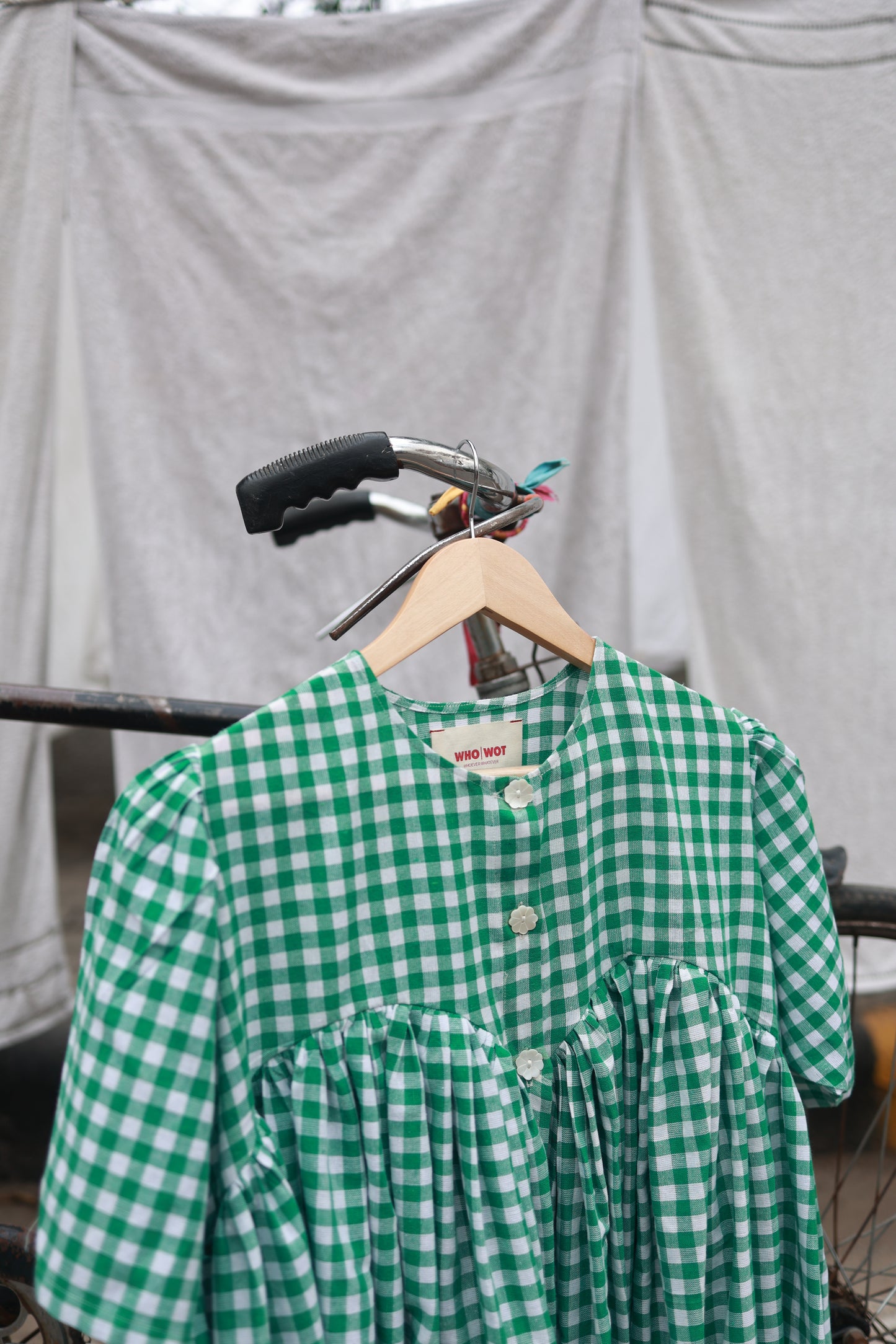 'I am Damn Fun' Dress (Green Gingham)