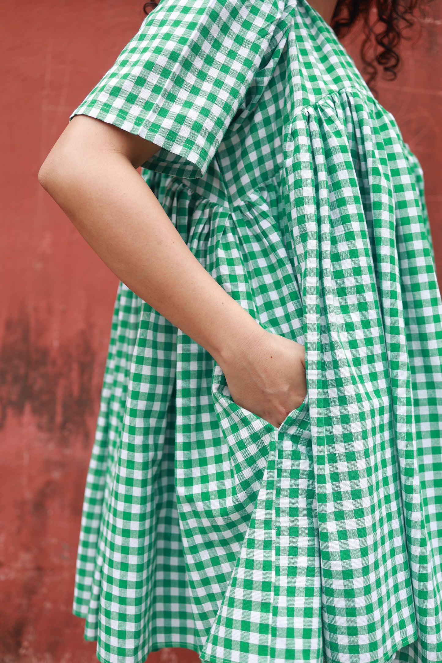'I am Damn Fun' Dress (Green Gingham)