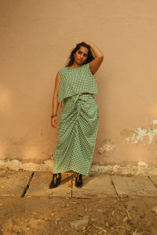 Off-Script Skirt (Green Gingham)