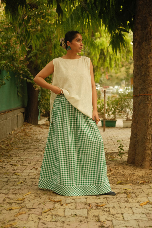 Unbothered Skirt (Green Gingham)