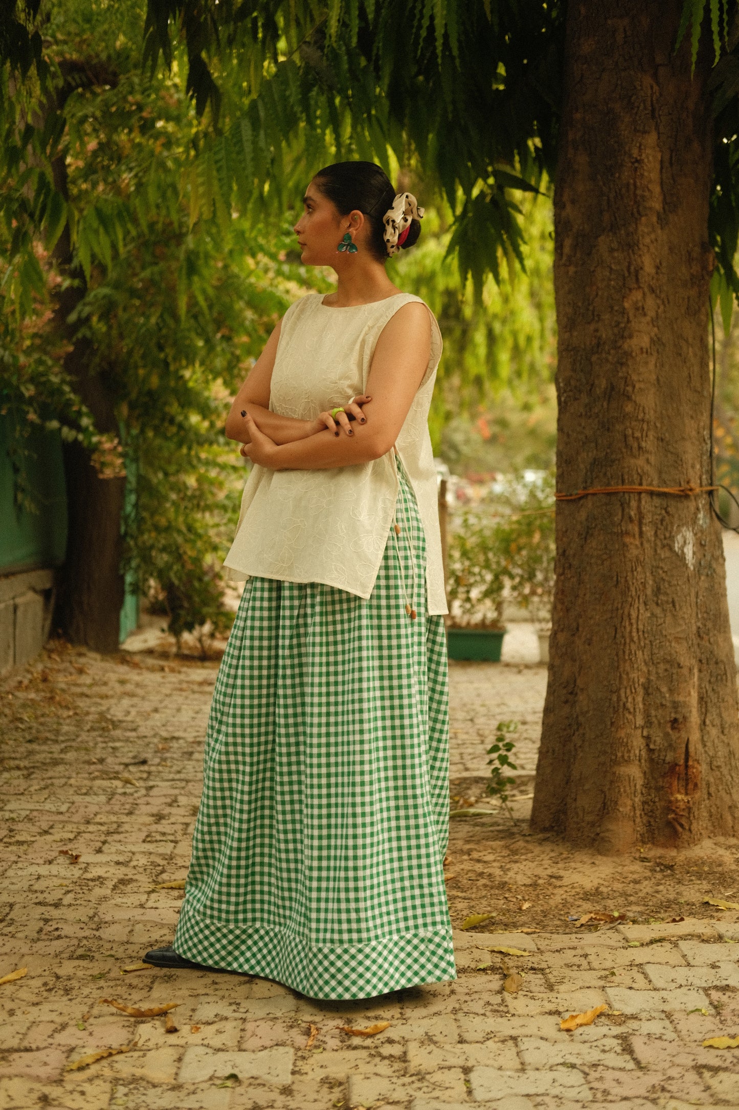 Unbothered Skirt (Green Gingham)