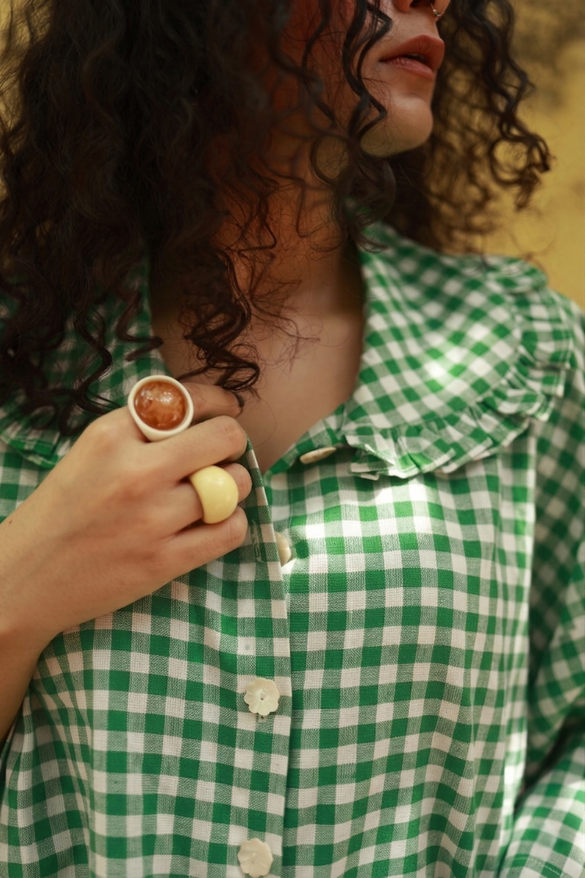 Crumb Catcher Shirt (Green Gingham)