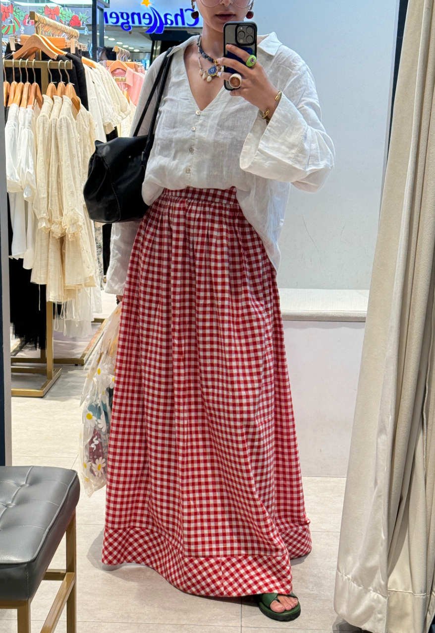 Unbothered Skirt (Red Gingham)